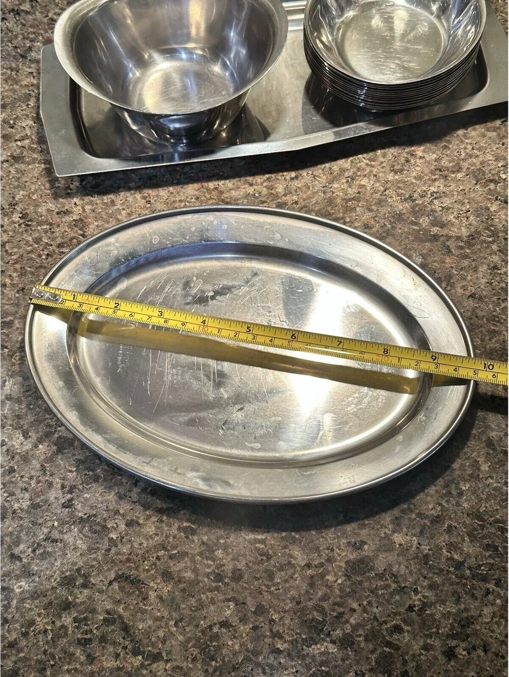 Vintage Stainless Steel Japan Serving Tray Platter & Bowl Lot 15 Pieces